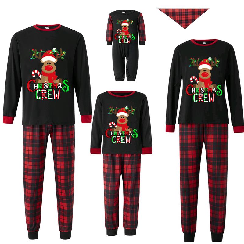 Matching Christmas Pajamas For Family Long Sleeve Reindeer Graphic Tops + Pants Set Loungewear