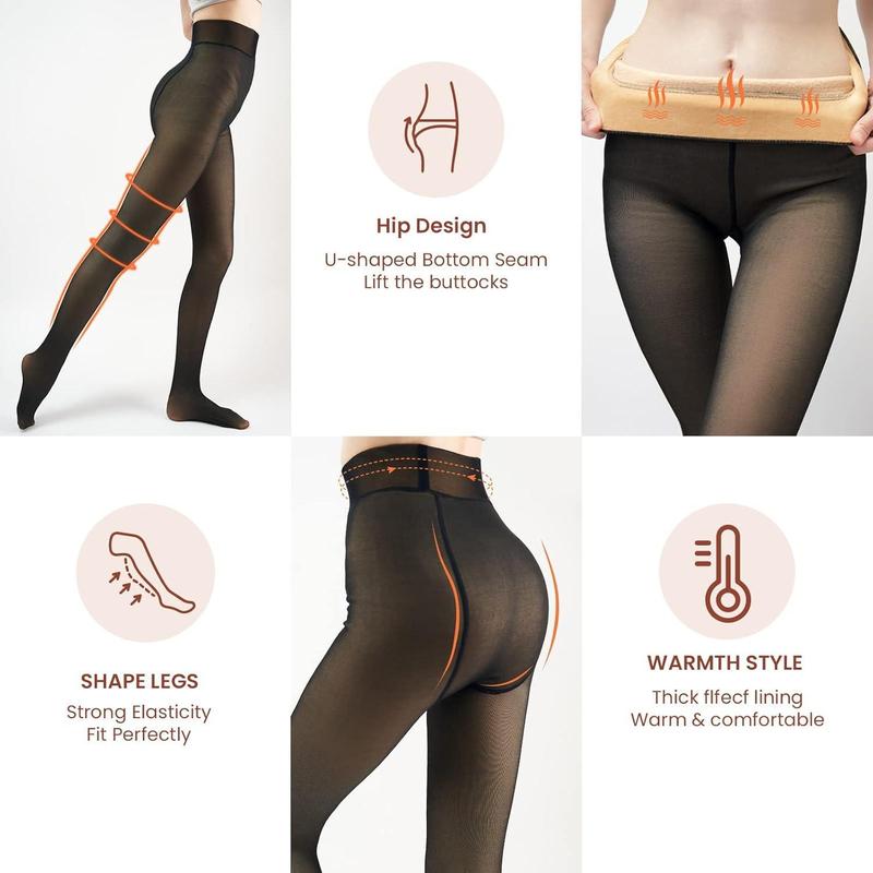 Women Fleece Lined Tights Sheer Warm Pantyhose Fake Translucent Winter Winter Basic Leggings Thick Semi,Winter Comfort Fleece Tights Available in Plus Size  Underwear Womenswear