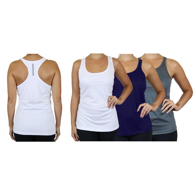 Women's 3-Pack Casual Slim-fitting Moisture Wicking Comfort Fabric Racerback Tops with Reflective Polyester