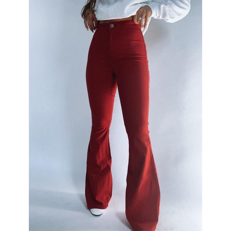 Fiona High Waisted Bell Bottom Flare Jeans -  Burgundy