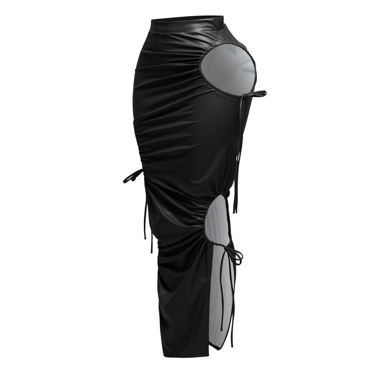 Cut out detailed PU maxi skirt Chic Womenswear