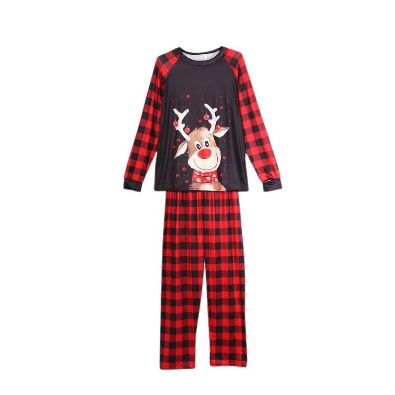 Christmas Costume Family Matching Deer Plaid Print Pajamas Round Neck Parent-child Clothing