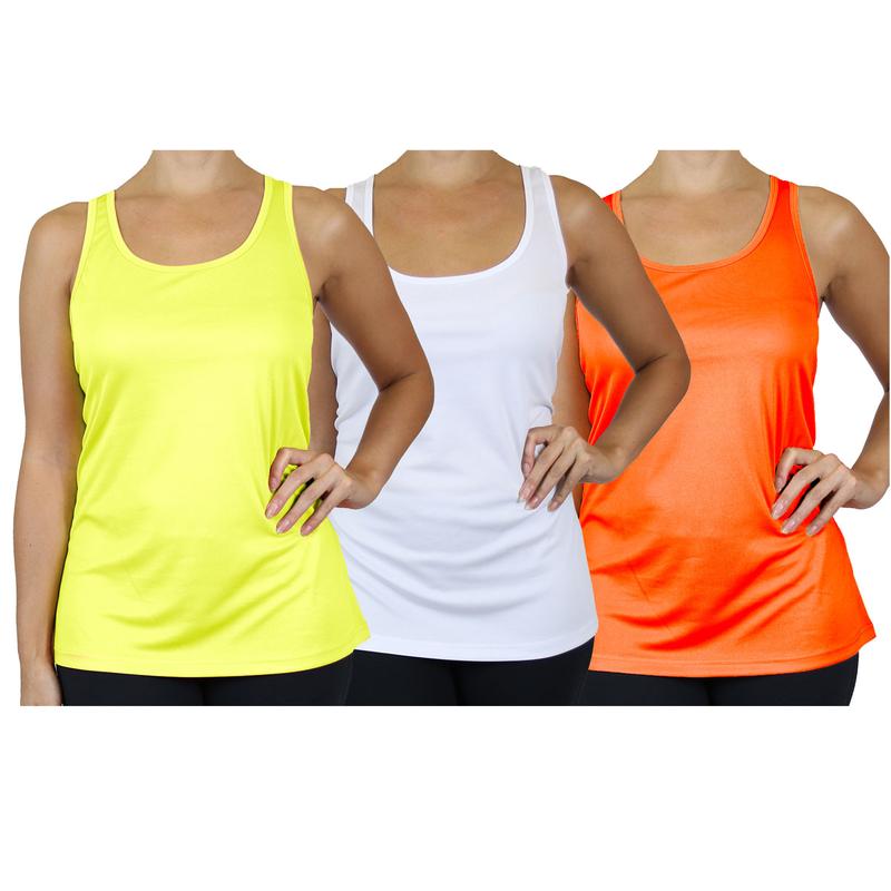 Women's 3-Pack Casual Slim-fitting Moisture Wicking Comfort Fabric Racerback Tops with Reflective Polyester