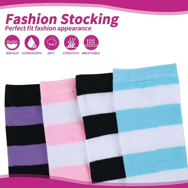 4 Pairs Thigh High Socks, High Socks,Long Socks,Thigh High Stockings,Halloween Cute Over The  Stripes Socks