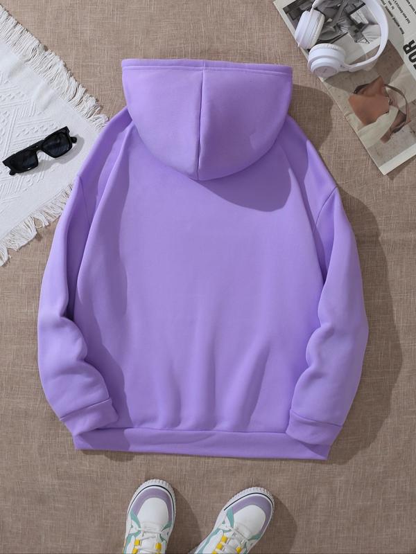 Women's Leaf & Letter Print Drop Shoulder Hoodie, Fashion Casual Letter Print Kangaroo Pocket Hooded Sweatshirt for Daily Holiday Outdoor Wear, Ladies Clothes for Spring & Fall