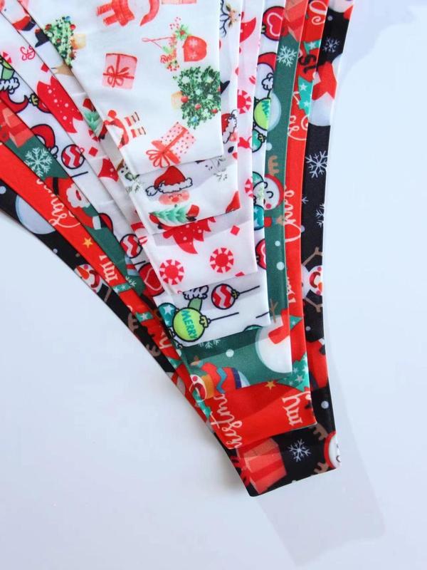 Women's Solid Color christmas Print Thong, Soft Comfy Breathable Seamless Panty for Daily Wear, Panties for Women, Women's Underwear for All Seasons