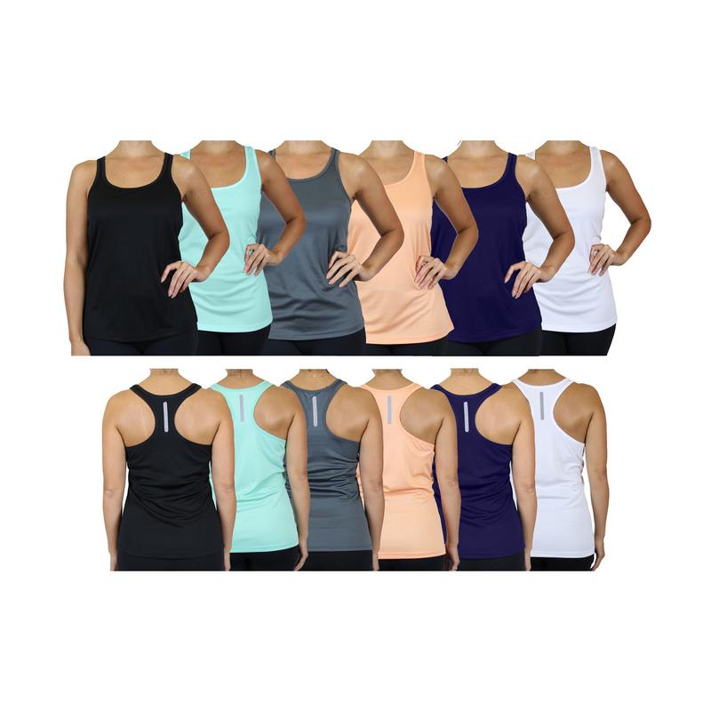 Women's 3-Pack Casual Slim-fitting Moisture Wicking Comfort Fabric Racerback Tops with Reflective Polyester