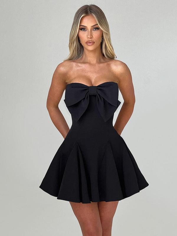 Women's Bow Front Off Shoulder Fit and Flare Dress, Elegant Sleeveless Short Dress for Party Club Dating Wear, Ladies Summer Clothes