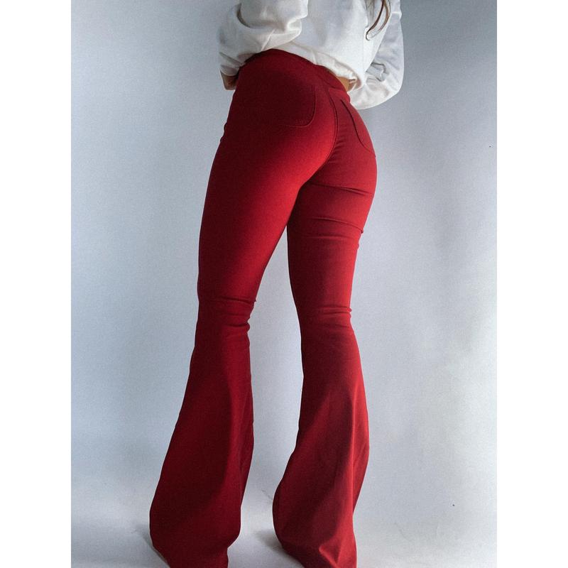 Fiona High Waisted Bell Bottom Flare Jeans -  Burgundy