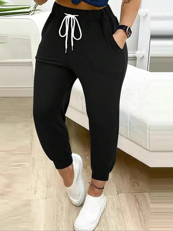 Women's Solid Drawstring Waist Jogger Pants, Casual Pocket Sweatpants for Spring & Fall, Women's Trousers for Daily Wear