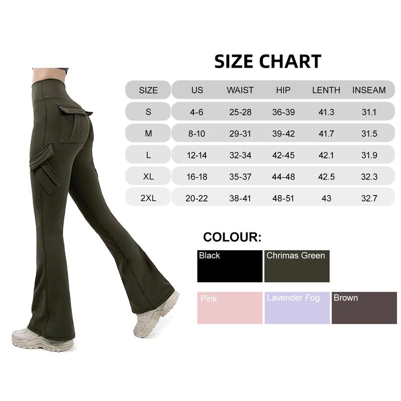 JOJOANS Flare Yoga Pants With Pockets for Women High-waisted Leggings with Four Flap Pockets Butt Lifting Fitness Casual Workout Activewear Leggings