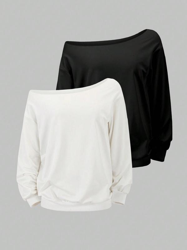 Women's Solid Asymmetrical Neck Tee, Casual Long Sleeve T-shirt for Spring & Fall, Comfortable Women's Top for Daily Wear