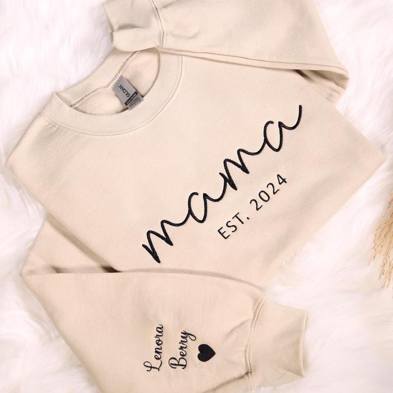 Custom Embroidered Mama Sweatshirt With Kids Names On Sleeve, Personalized Mom Embroidery Sweatshirt , Birthday Outfits