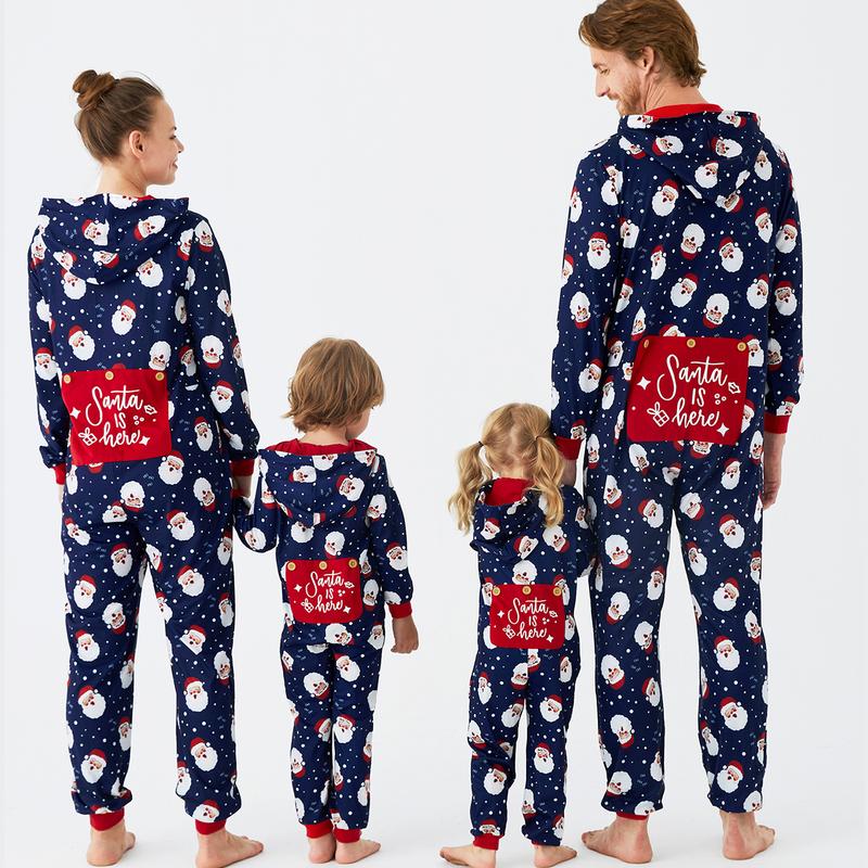 PatPat Christmas Pajamas Santa Allover Print Family Matching Long-sleeve Hooded Onesies Pajamas Sets