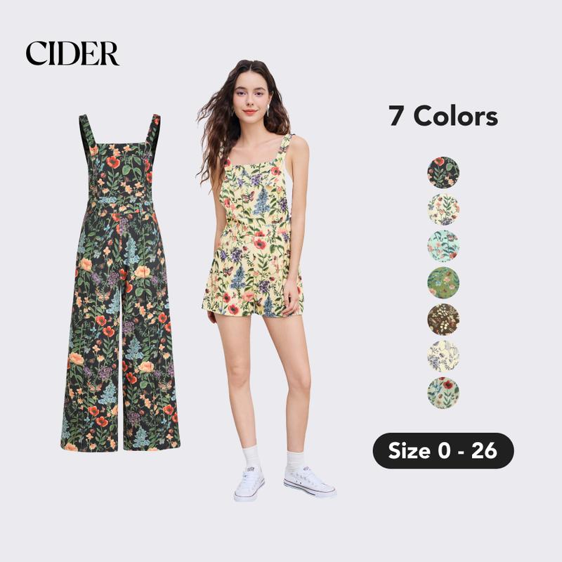 Cider [7 colors, size 0-26] Summer Lightweight Corduroy Floral Button Wide Leg Jumpsuit