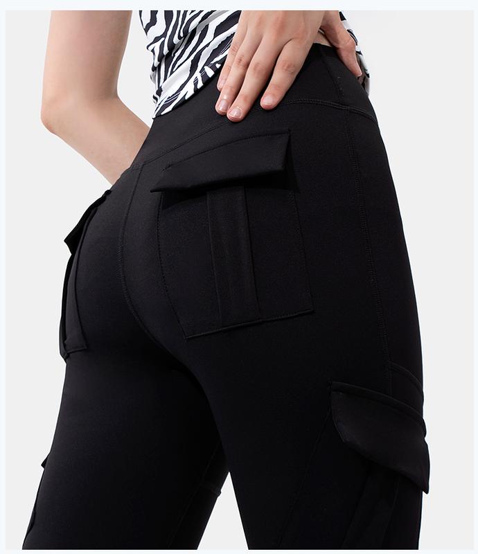 JOJOANS Flare Yoga Pants With Pockets for Women High-waisted Leggings with Four Flap Pockets Butt Lifting Fitness Casual Workout Activewear Leggings