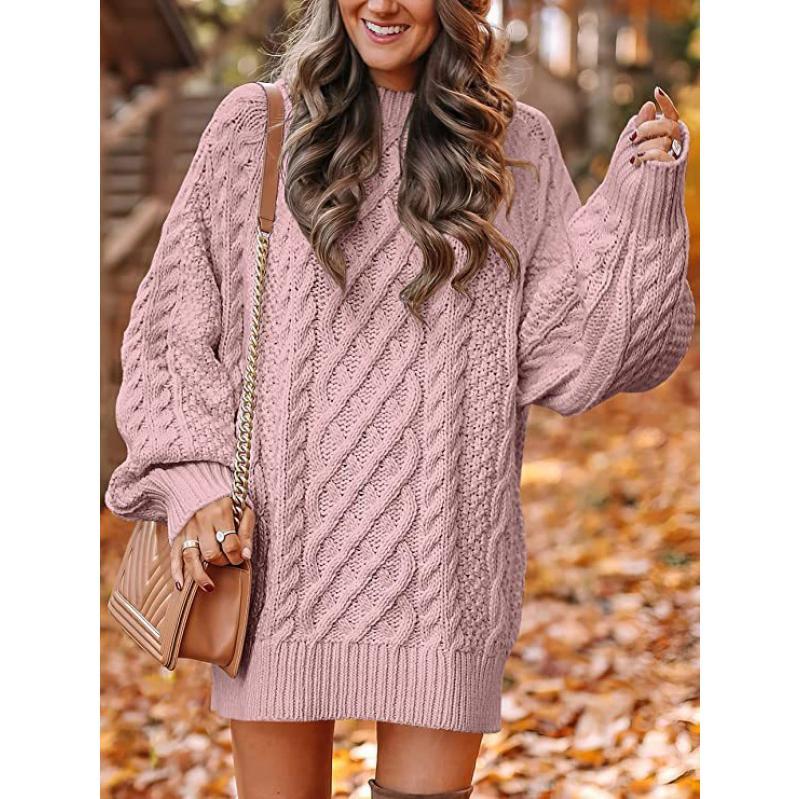 New Knitwear Women's Loose Mock Neck Thick Needle Pullover plus Size Solid Color Sweater