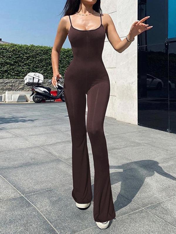 Women's Body Jumpsuit, Summer Clothes Women, Trendy Scoop Neck Sleeveless Flared Leg One-piece Jumpsuits, Summer Jumpsuits, Bodysuit Onesie for Summer