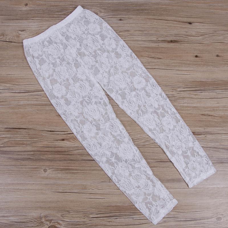 Women Floral Lace Sheer Elastic High Waist Pants Vintage Slim-Fit Leggings Fashion Bottoms