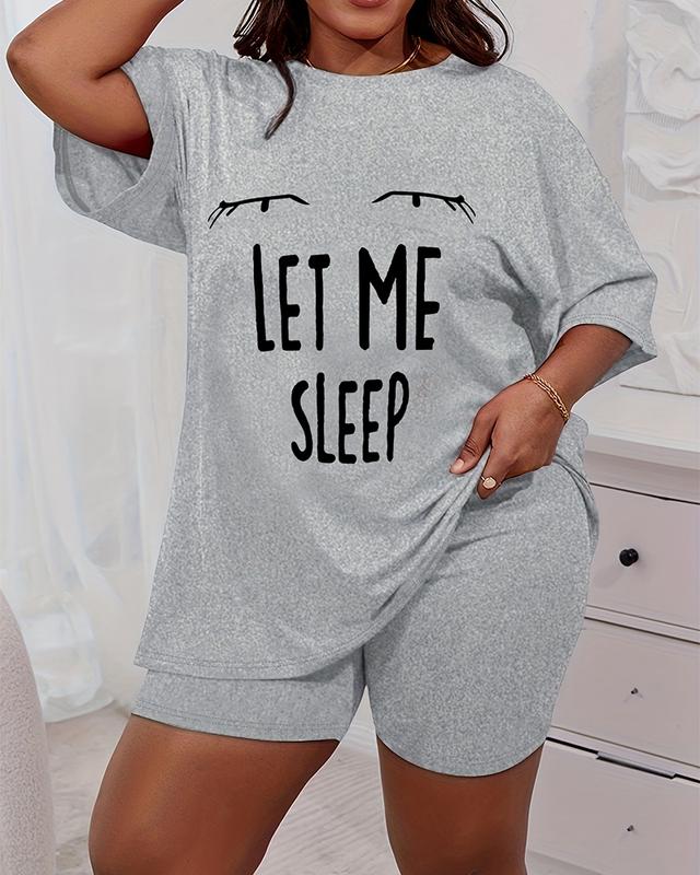 Chicme Plus Size Let Me Sleep Figure Print Pajamas Set comfy pajamaset