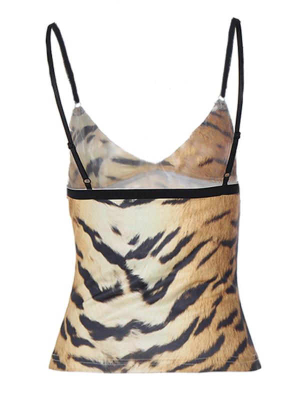 Women's All Over Tiger Skin Print Backless Cami Top, 2000s Y2K Adjustable Strap Spaghetti Strap Top for Summer, Camisole, Fashion Women's Top for Daily Wear, Vintage Clothing