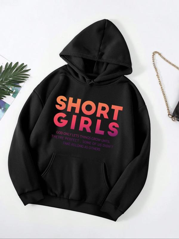 Women's Letter Print Drawstring Pocket Hoodie, Lady Fashion Casual Comfort Hooded Pullover Tops for Vacation Outdoor, Mean Girls Outfit for Fall & Winter