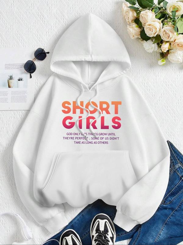 Women's Letter Print Drawstring Pocket Hoodie, Lady Fashion Casual Comfort Hooded Pullover Tops for Vacation Outdoor, Mean Girls Outfit for Fall & Winter