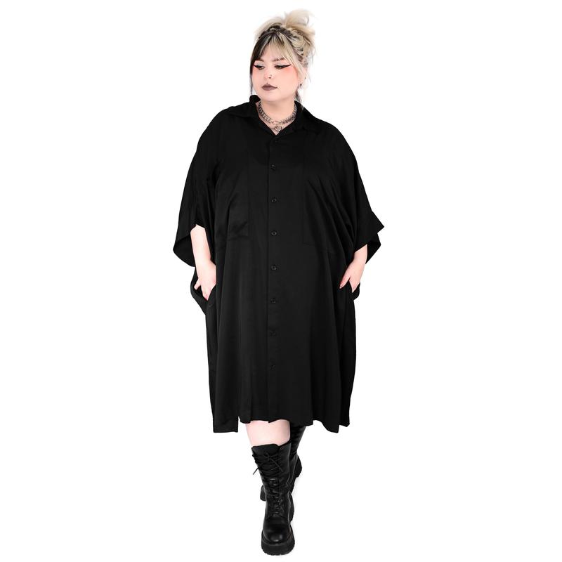 Arden Oversized Black Button Front Tunic Dress