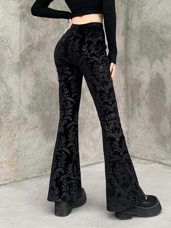 Women's Ethnic Pattern Elastic Waist Flare Leg Pants, Comfort Womenswear for Lady, Fall Clothes, Casual Comfy Bell Bottom Velvet Trousers for Fall, Pants for Women, Ladies Bottoms for Daily Wear, Fall Outfits, Fallfreshness