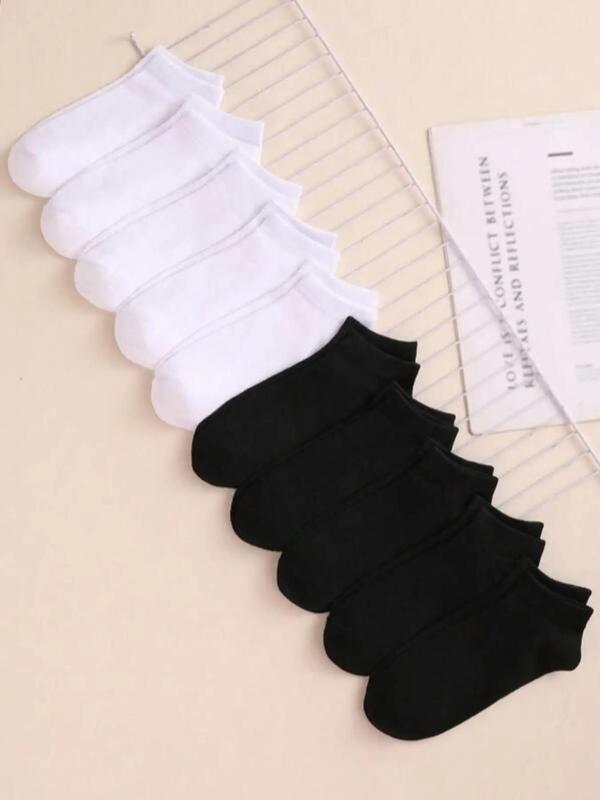 Women's 10 Pairs Minimalist Plain Ankle Socks, Anti-odor Sweat-absorbing Knit Crew Socks, Summer Thin Fabric Boat Socks, Multi-pack Comfort Breathable Low Cut Socks, Mixed Color