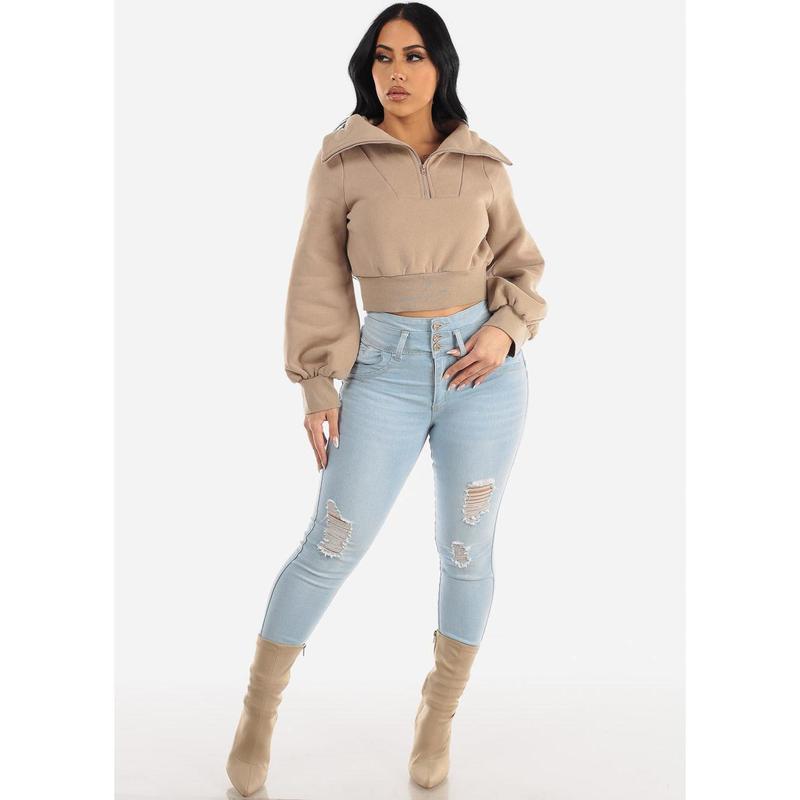 High Waist Butt Lift Distressed Skinny Jeans Light Wash