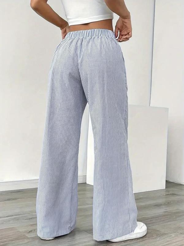 Women's Striped Print Drawstring Waist Pants, Casual Pocket Trousers for Fall & Winter, Women's Bottoms for Daily Wear