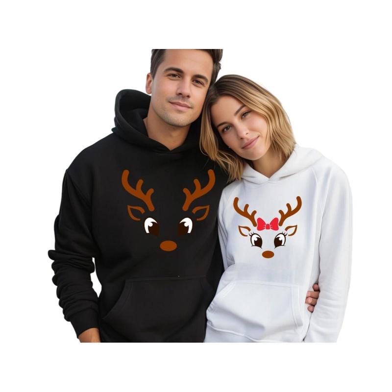 Reindeer Funny Couple Hoodie, Christmas Matching Clothes, Anniversary Gift