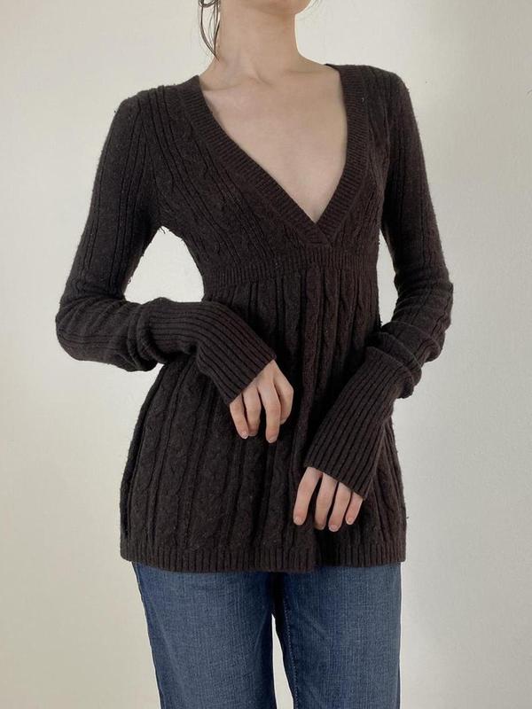 Women's Plain V Neck Sweater, Casual Long Sleeve Jumper for Fall & Winter, Women's Knitwear for Daily Wear