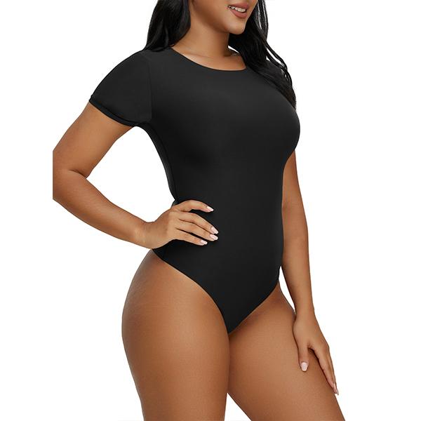 SHAPERX Second-skin Feel Crew Neck T-shirt Thong Bodysuit Womenswear Women Lady Comfort Tops