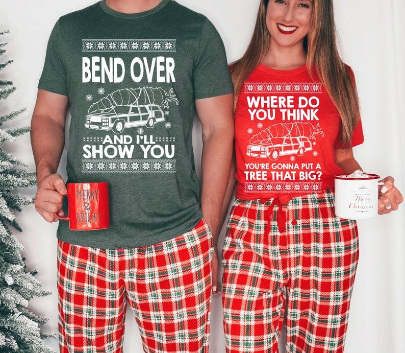 Bend Over and I'll Show You Christmas Couple Matching T-Shirt, Griswold Family Shirt, Cute Christmas Tree T-Shirt, Christmas Vacation Shirt