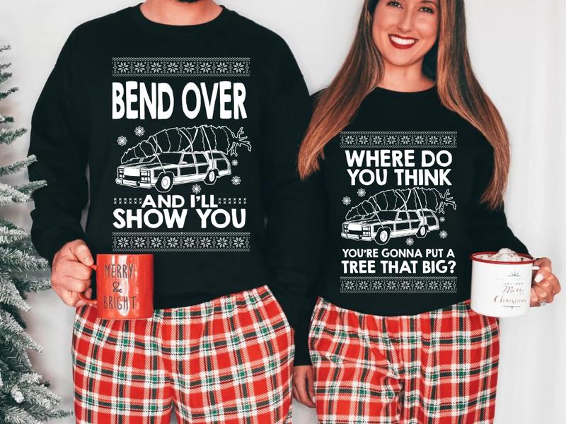 Bend Over and I'll Show You Christmas Couple Matching T-Shirt, Griswold Family Shirt, Cute Christmas Tree T-Shirt, Christmas Vacation Shirt