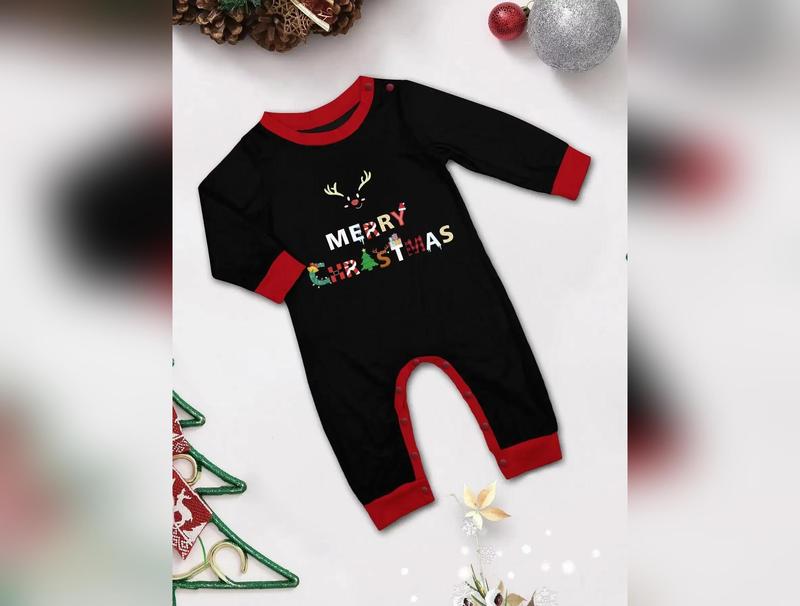 2024 Winter Christmas Pajamas Set Letter Print Parent-child Matching Outfits Soft Cute Homewear Baby Romper Xmas Family Look Pjs