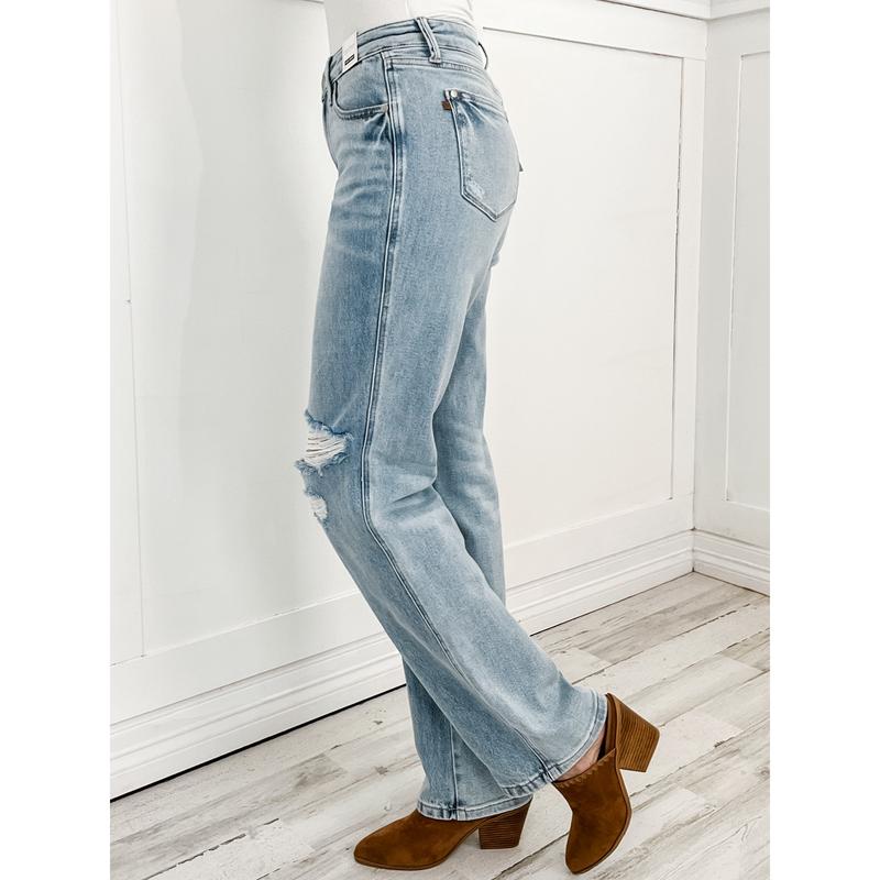 Judy Blue OH SNAP Hi-Rise Rigid Magic Distressed 90's Straight Jeans