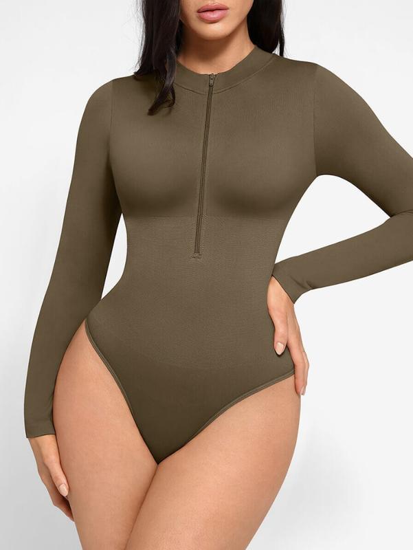 Long Sleeve Zipper Tummy Control Bodysuit #2443