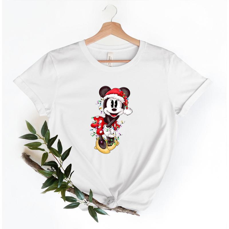 Cartoon Couples Mickkey and Minniie Mouse Christmas Lights T-Shirt, Mickkey's Very Merry Xmas Party Tee, Vacation Holiday Gift LW3RR