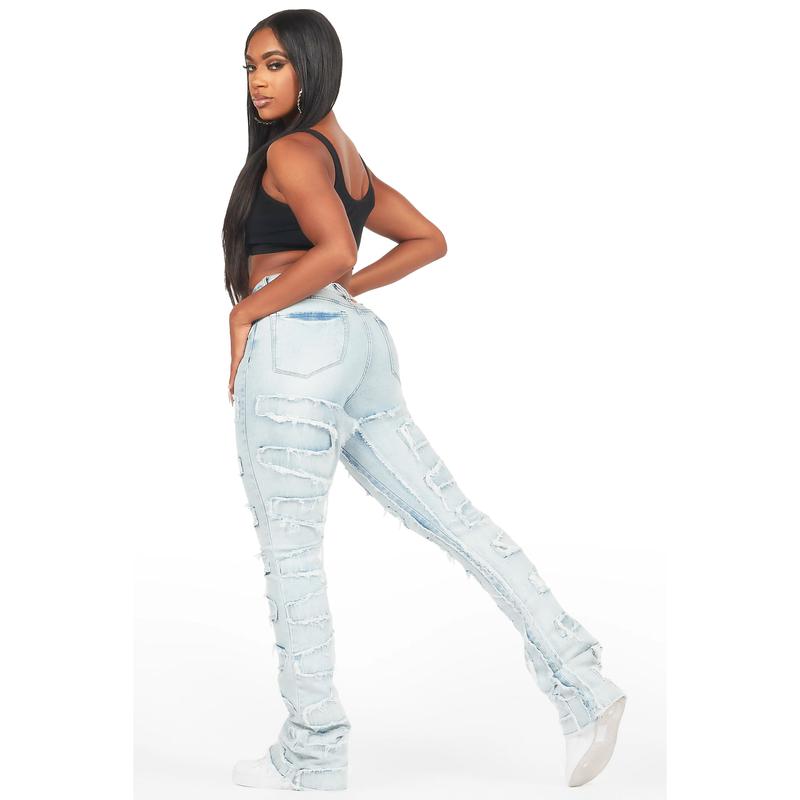 Zariyah Light Wash Stacked Flare Jean