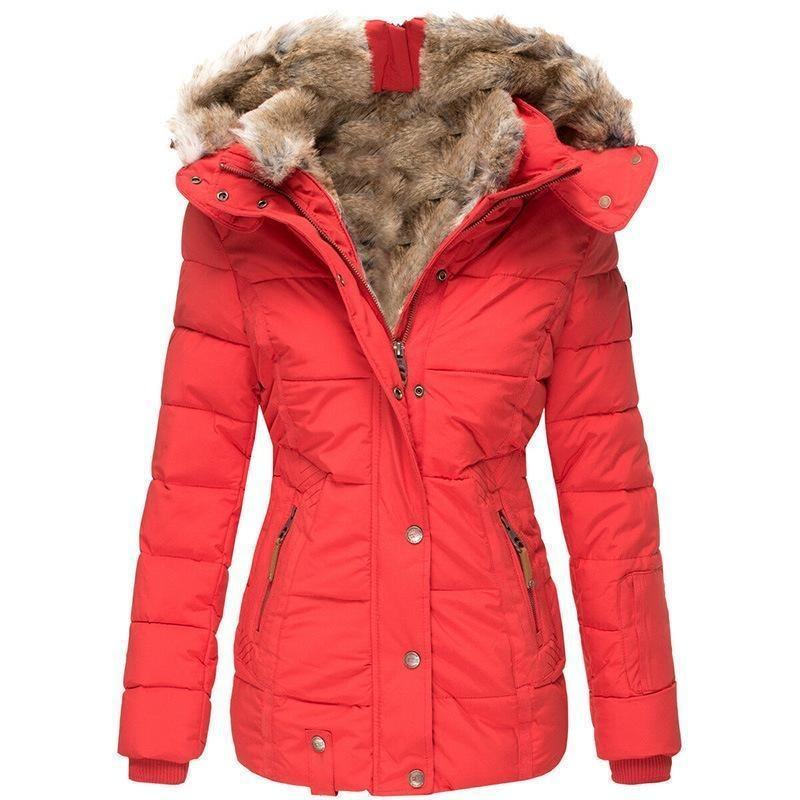 Womens Down Coats WinterZipper Hooded Faux Fur Inside ParkaDown Jackets