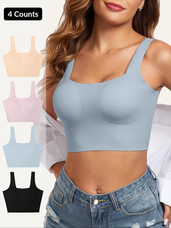 Women's Solid Seamless Wireless Bralette, Removable Chest Pads Bralette, Soft Comfortable Breathable Lingerie Top for Daily Wear, Women's Lingerie for All Seasons