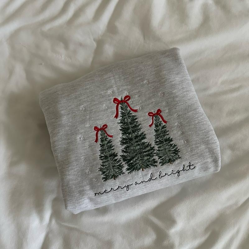 Merry & Bright Christmas Tree Embroidered Sweatshirt