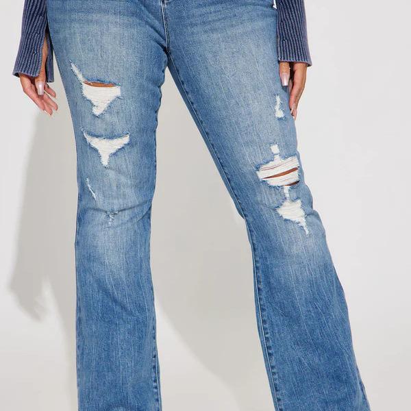 Judy Blue Ripped Compression Flare Jeans, Oversized Lady jeans riden jeans