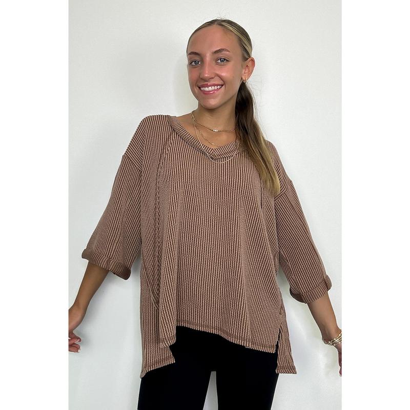 Relaxed Rhythm Corded Rib V-Neck Top - FINAL SALE