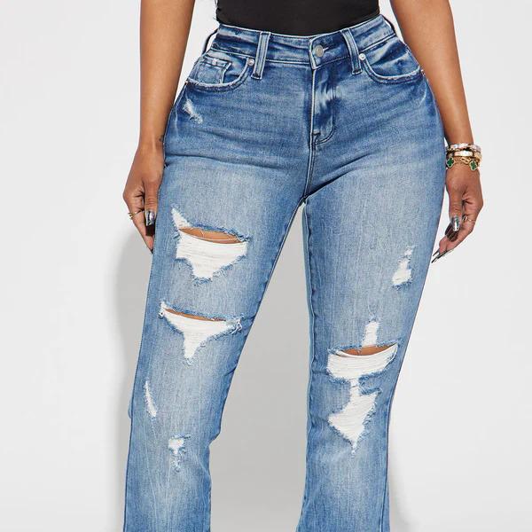 Judy Blue Ripped Compression Flare Jeans, Oversized Lady jeans riden jeans