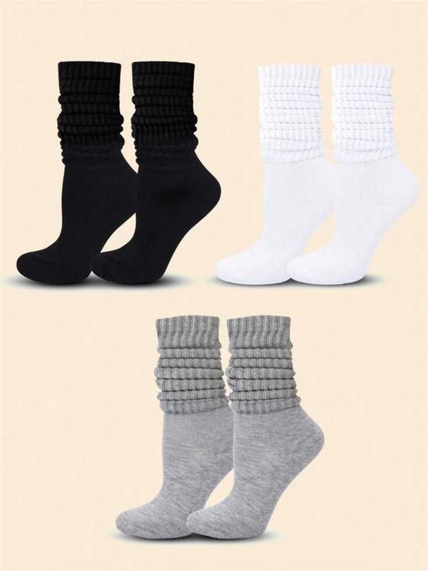 Women's Minimalist Solid Textured Crew Socks, Cozy Warm Ruched Scrunch Socks for Fall & Winter, Women's Baggy Socks for Daily Wear, Sports Socks Multipack, Stacked Socks