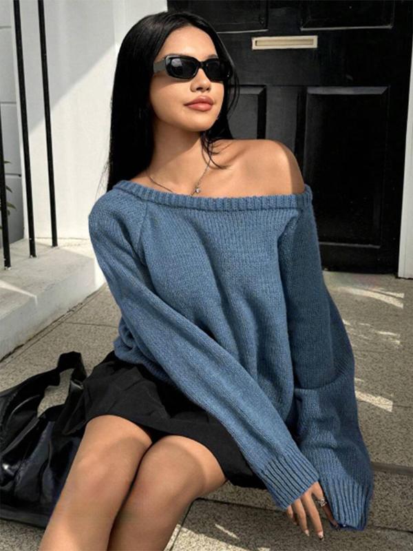 Women's Plain Raglan Sleeve Crew Neck Sweater, Casual Long Sleeve Jumper for Fall & Winter, Fashion Ladies' Knitwear for Daily Wear